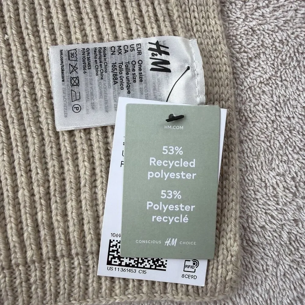 NWT H&M Rib Knit Mock Neck Poncho Sweater Cape One Size Beige Minimalist